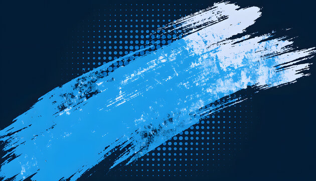 Abstract blue brush stroke with halftone pattern on dark background grunge paint texture for design elements, banners, and artistic backgrounds