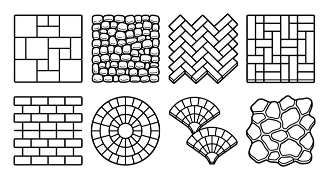 Collection of paving stone layout icons and brick patterns.