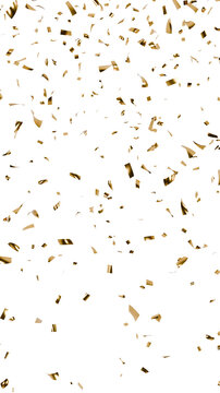 Gold confetti falling isolated on transparent background, party celebration festival and event.