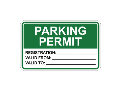 Green parking permit identification label with fillable fields registration document