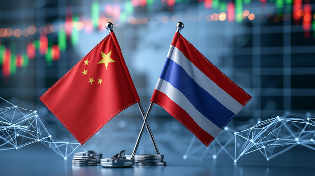 China and thailand flags symbolizing economic relations and trade opportunities in a global market context