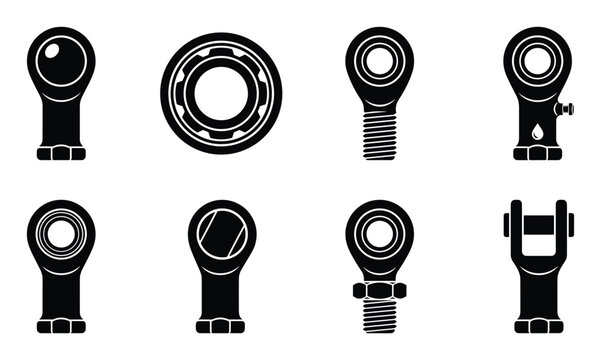 Detailed silhouette of mechanical industrial parts rod ends ball bearings and clevis