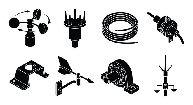 Detailed silhouettes of weather station instruments and industrial components.