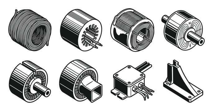 Electrical generator motor stators rotors coils windings vector set