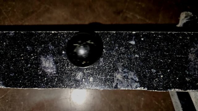 Glass Sphere Rolling Across Black Marble Surface in Slow Motion, Physics, Gravity, Motion, Balance, Minimal Abstract Background, Precision Movement