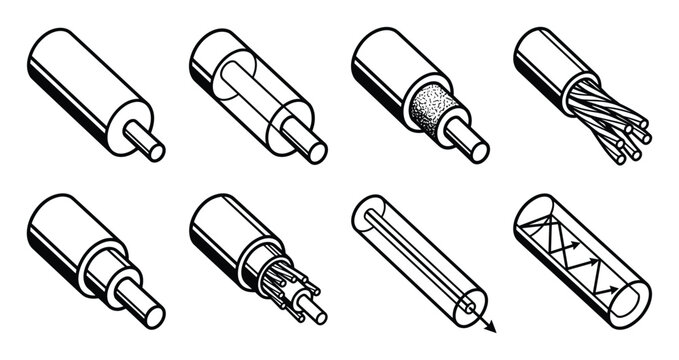 Fiber optic cable designs showing core cladding and light transmission
