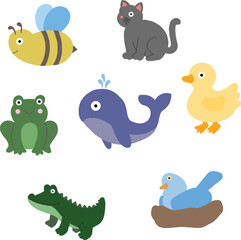 Fototapeta premium Adorable Animal Characters Bundle - Simple Flat Vector Character Collection