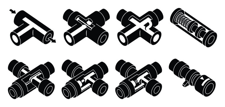Hydraulic priority flow divider and control valve cross section diagrams.