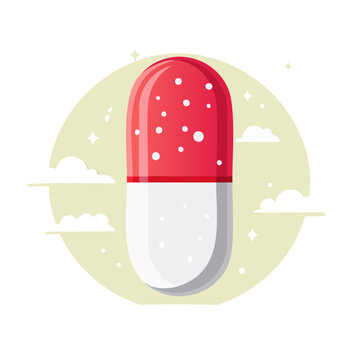 Red and white capsule pill vector illustration