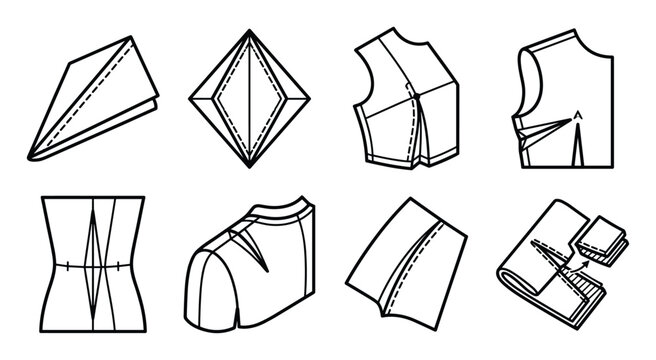 Line art diagrams of tailoring dart and seam construction.