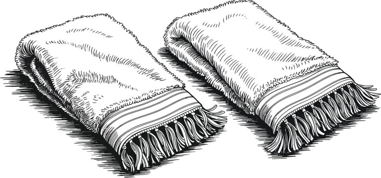Folded blankets, striped fabric, fringed edges, home textiles, cozy throw blankets