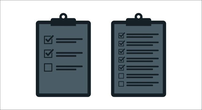 Checklist clipboards with completed and incomplete tasks flat vector illustration on a white background task list to do completion checked boxes unchecked items design office supplies