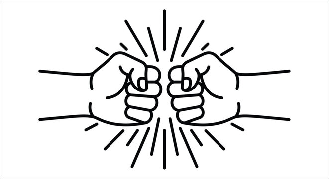Two hands bumping fists line art illustration on a white background fist bump greeting agreement collaboration teamwork solidarity partnership connection drawing black monochrome vector graphic