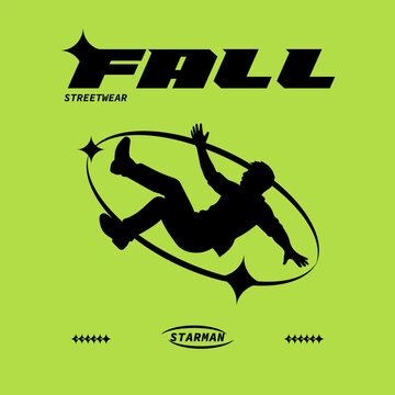 Modern Fall Streetwear Graphic with Falling Person Silhouette