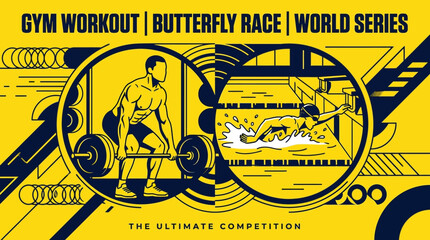 Obraz premium The Ultimate Competition Gym Workout And Swimming Race World Series