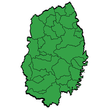 岩手県地図 市町村区分 緑色 筆タッチ 和風 東日本 / A brushstroke map of Iwate Prefecture / green