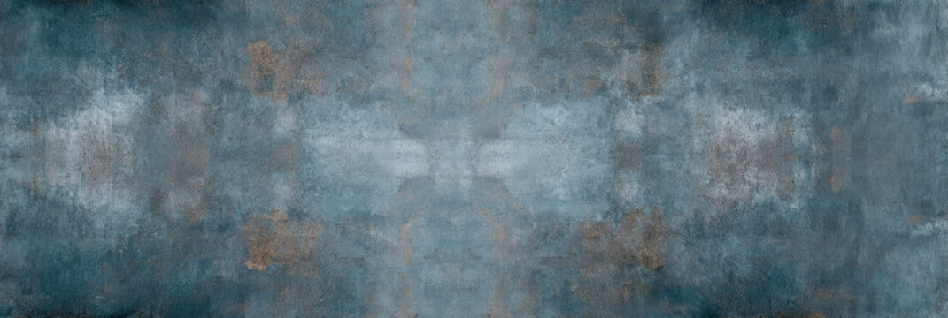 Distressed dark teal blue-green texture background with aged, weathered grunge and rustic metallic patina effect. Rough, mottled surface perfect for abstract design, industrial backdrops