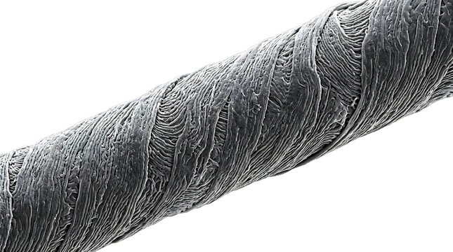 Microscopic view of a human hair fiber showing cuticle detail