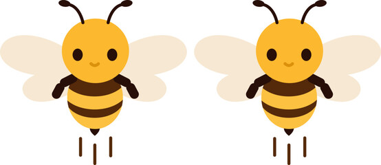 Fototapeta premium Two flying honeybees with striped bodies and wings nature graphic