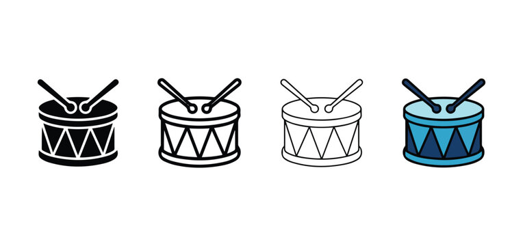 drum icons with sticks on white background  music instruments
