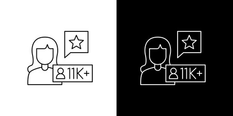 Fototapeta premium Minimalist outline icon symbolizing digital user engagement, showcasing a profile with 11K online interactions and a positive review star