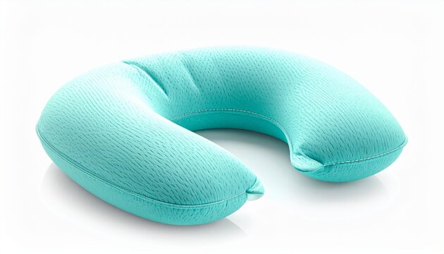Ultra-detailed 8K product photography of ergonomic memory foam travel neck pillow, soft plush texture, isolated on clean background, realistic studio lighting, premium comfort concept, photorealistic 