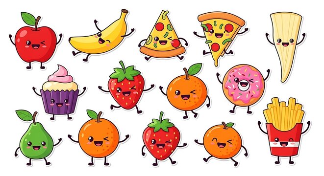 Vibrant Cartoon Snack Friends Group