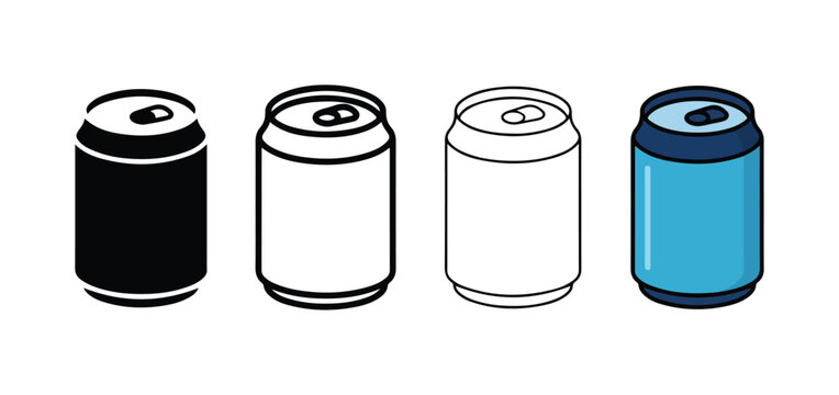 soda cans side by side on white background  black white gray and blue beverage containers