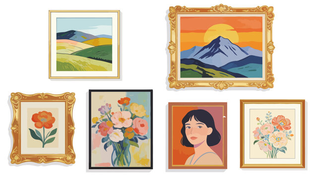Curated Collection of Diverse Framed Artworks Showcasing Modern Digital Illustrations