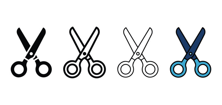  scissor icons in various colors and line styles for cutting and crafting purposes  simple illustrations for design and editing