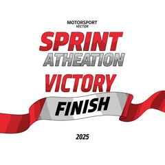 Obraz premium Sprint Athemeation Victory Finish Line Red Ribbon Motorsport Vector 2025 Graphics