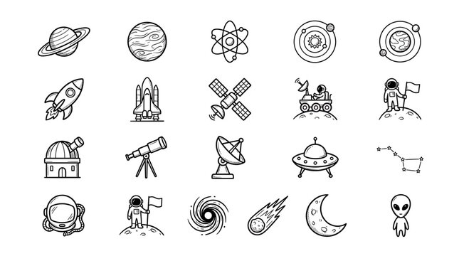 Set of space and astronomy hand drawn doodle icons