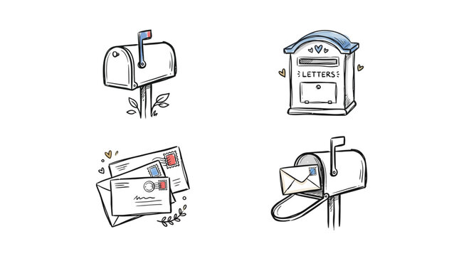 Collection of mailboxes and envelopes illustrated communication symbols