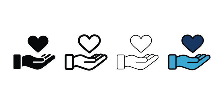 Heart symbols being supported by open hand palms  charity and donation icons