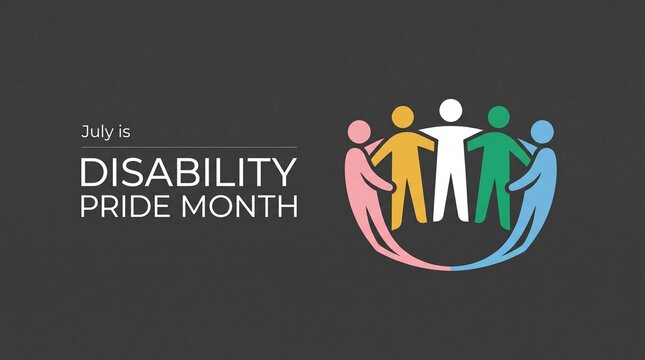 Disability pride month graphic with diverse people icons in a circle
