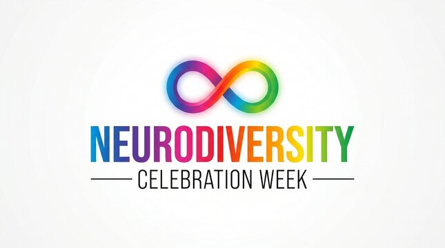 Neurodiversity celebration week logo with rainbow infinity symbol isolated on white background