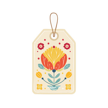 Colorful Floral Tag with String Illustration