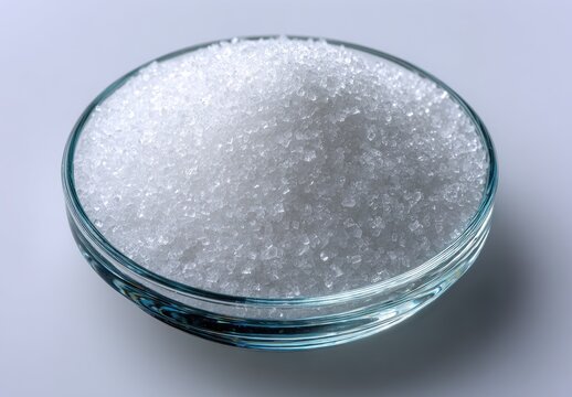 Glass bowl filled with glittering white crystalline material