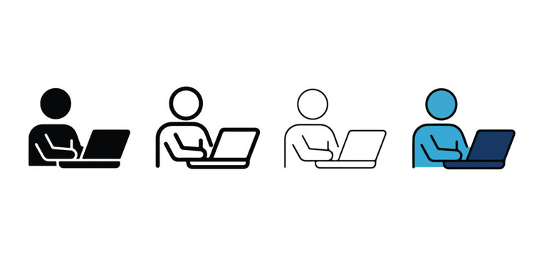 Stick figures using laptops in different colors and styles for various design uses  simple human characters with computers