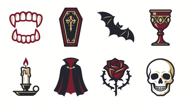 Vampire gothic element icons vector set
