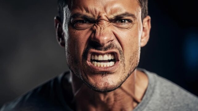 Close up portrait of angry man shouting showing strong emotion and intense expression