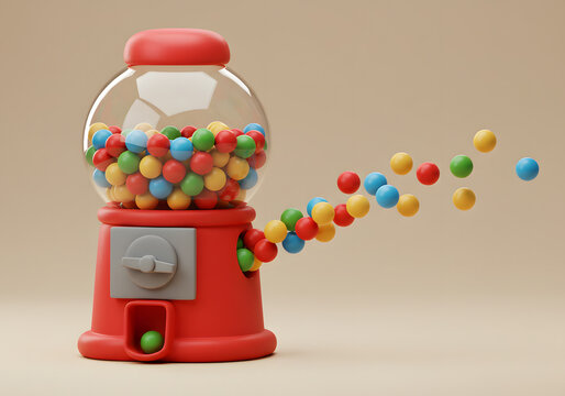 Colorful gumball machine ejecting candies