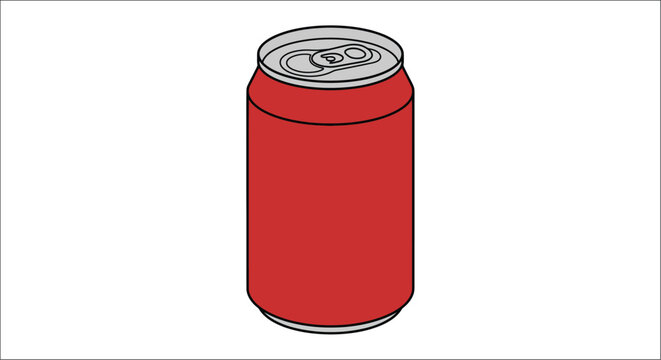 Red aluminum can with pull tab vector illustration on white background beverage container drink soda pop tin cylindrical metal crimped top graphic drawing cartoon flat