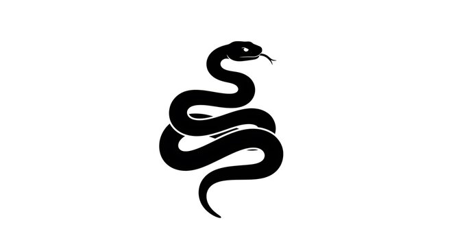 A minimalist black silhouette illustration of a coiled serpent isolated on a white background