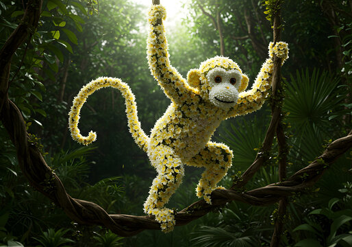 Flower monkey in jungle background