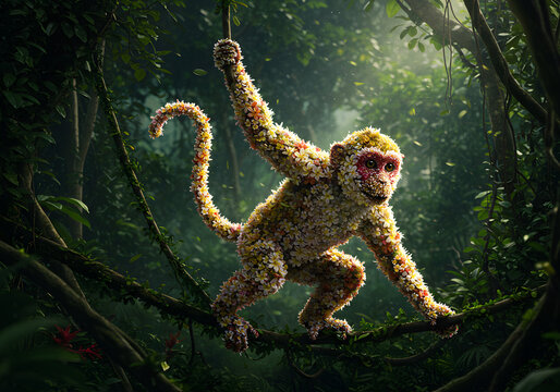 Flower monkey in tropical jungle