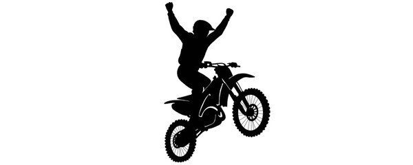 Obraz premium Motorcycle Stunt Rider Motorcycle Stunt Rider Silhouette Extreme Bike Jump Vector Motocross Rider Celebration Illustration