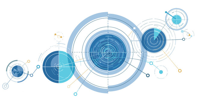 Abstract technical diagram featuring multiple concentric circles and target-like elements in various shades of blue and gold for data themes.