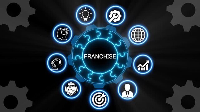 neon Global franchise technology digital business, network icons background.