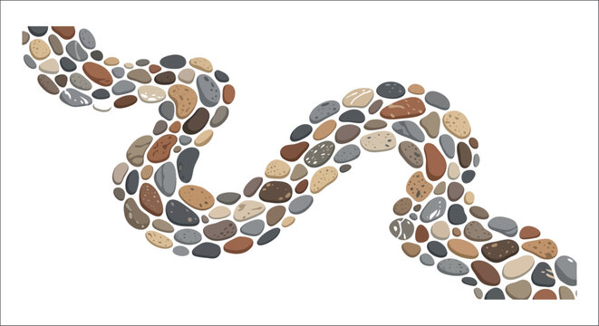 Snake formed from pebbles vector illustration on a white background serpent reptile cobras vipers constrictor stones rocks gravel rocky mineral geological graphic artwork design pattern